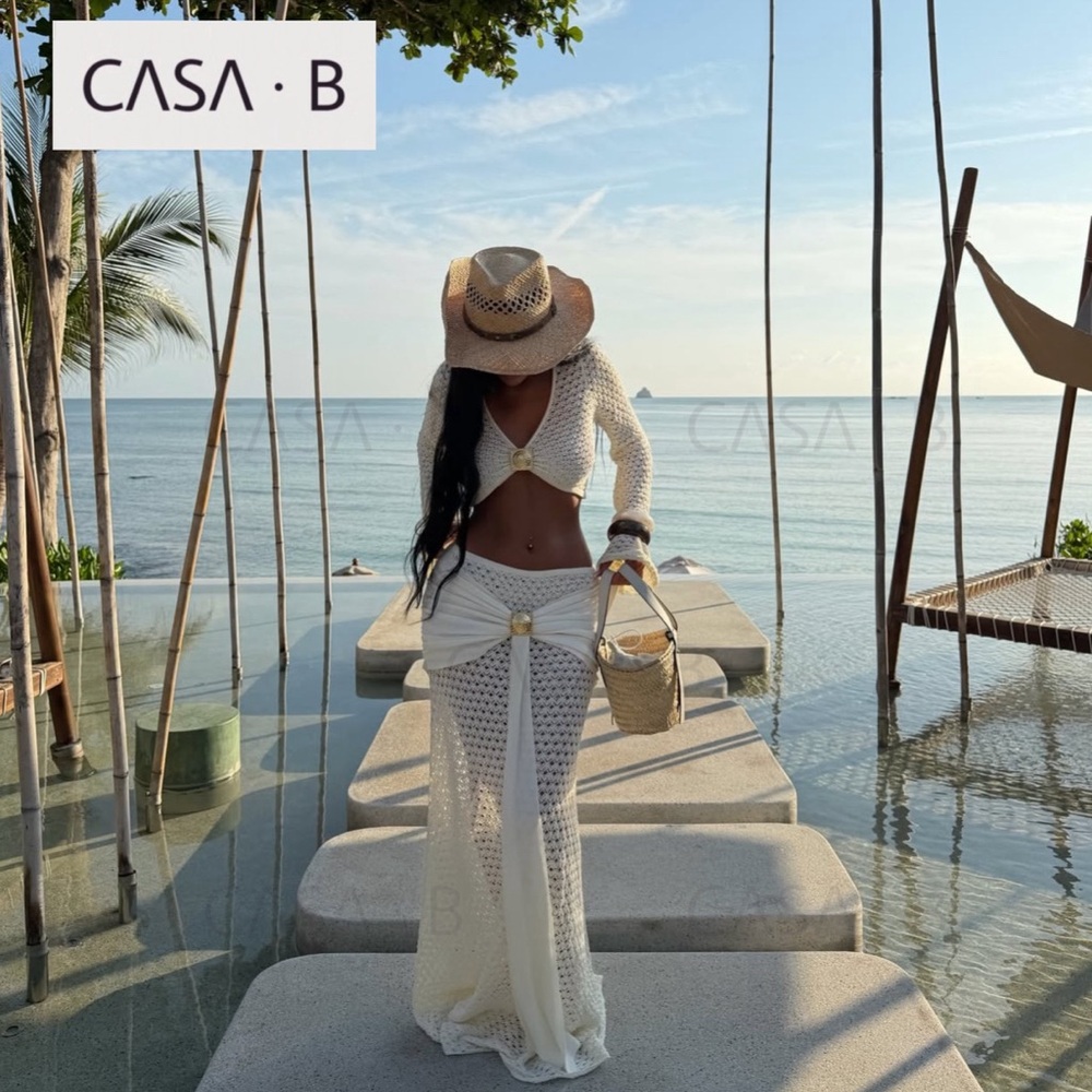 SOON to CASA B| The Alara Knit Goddess Set | White Gold Crochet Resort Co-Ord